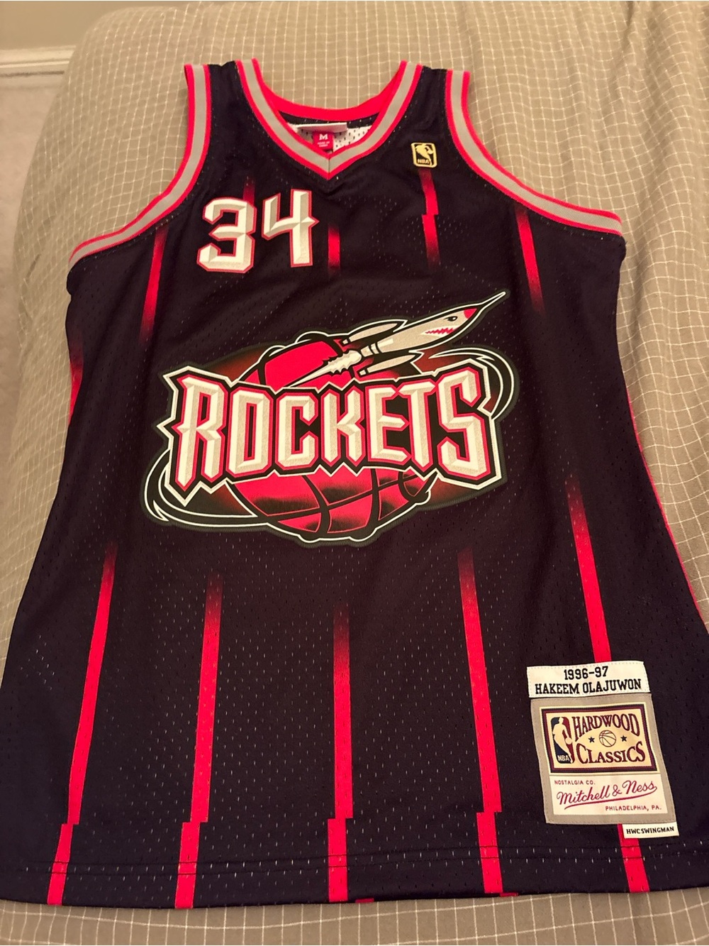 Mitchell & Ness Houston Rockets #34 Black and Red Jersey